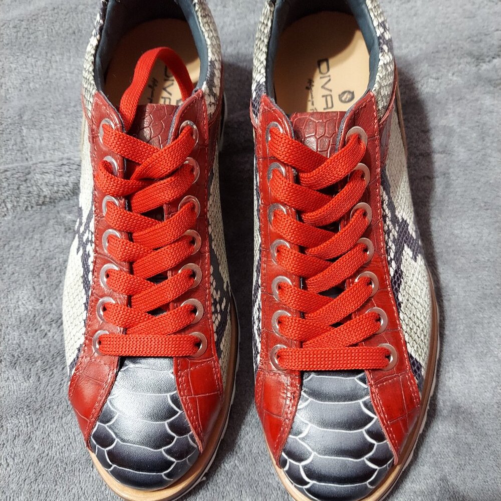 NWOB Diva Shoes Firenze Leather Sneaker-Style Shoes in Multi Animal Print sz 38